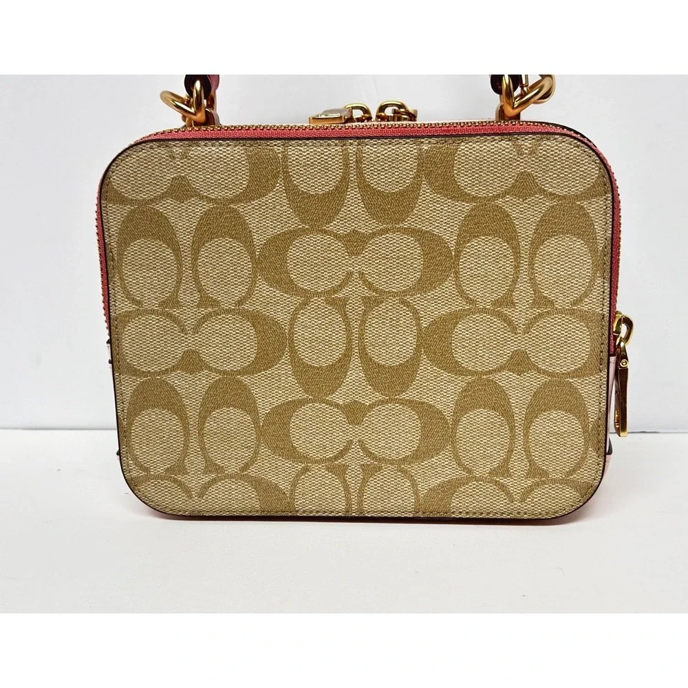 Disney x Coach Cinderella‎ Box Crossbody Bag Signature Canvas Khaki Pink C1434